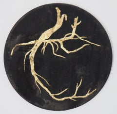 Golden Root Yarrow, Original Circle Painting, Handmade Artwork, One of a Kind