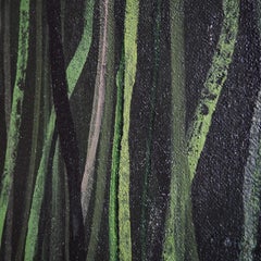 Large Green Abstract Painting on Hemp Canvas "Deep Forest"
