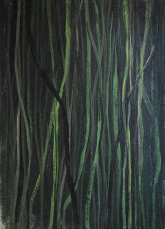 Large Green Abstract Painting on Hemp Canvas "Deep Forest"