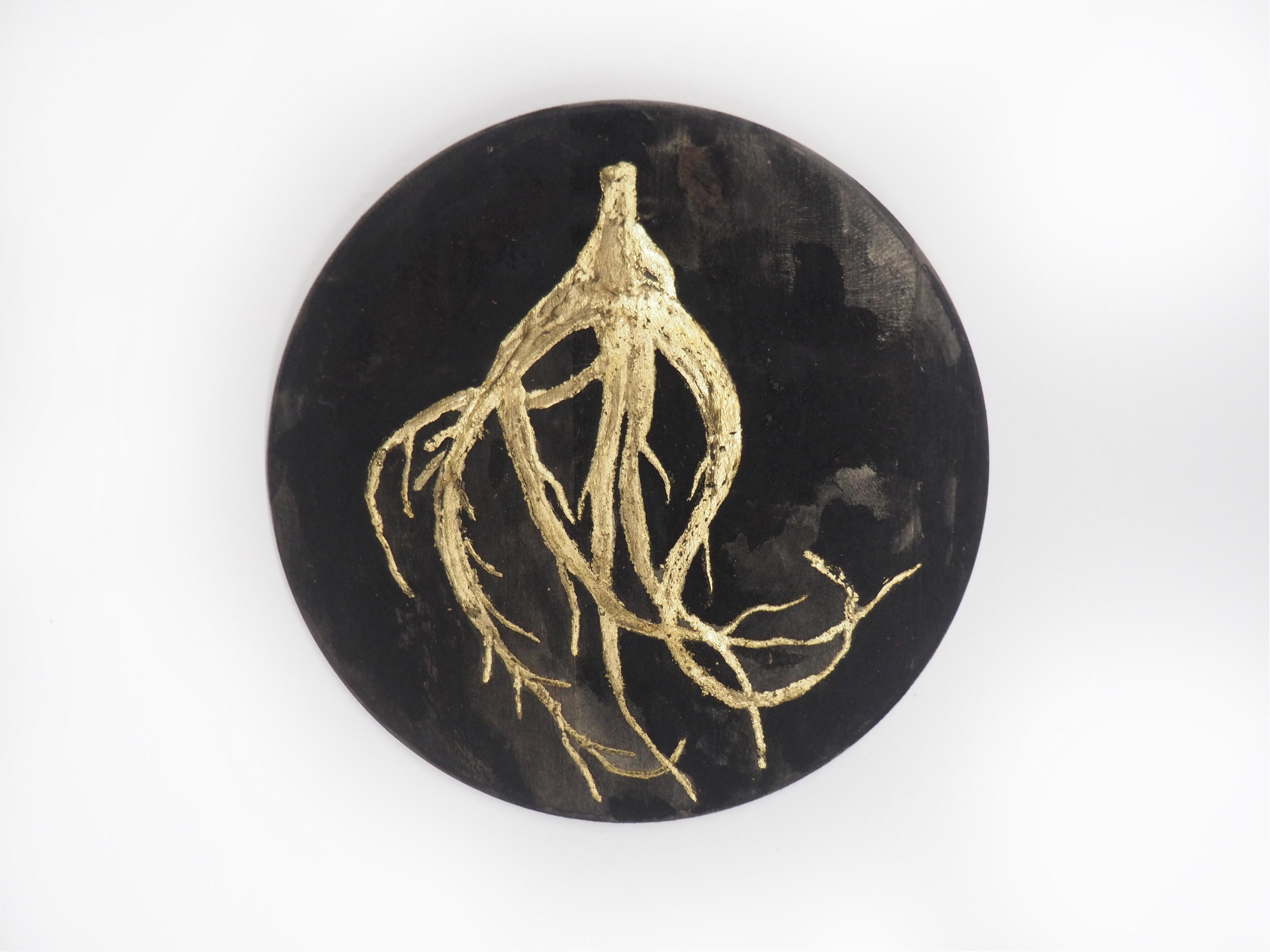 "Golden Roots - 2" Schwarz und Gold Abstraktes Kunstwerk – Art von Silvana Ilieva