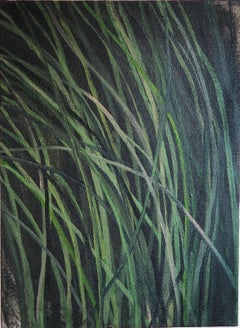 Large Vertical Green Abstract Painting Acrylic and Oil on Canvas Forest Inspired