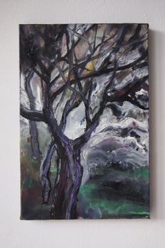 "Memoria dell'inverno" - Quadro di paesaggio con alberi, tecnica mista su tela