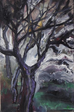 "Memoria dell'inverno" - Quadro di paesaggio con alberi, tecnica mista su tela