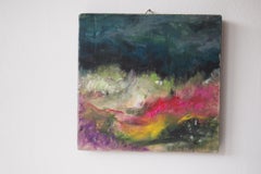 "Summer Storm" Small Abstract Colorful Landscape, Oil and Acrylic on Wood