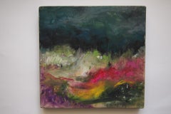"Summer Storm" Small Abstract Colorful Landscape, Oil and Acrylic on Wood