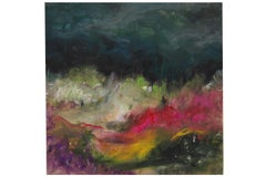 "Summer Storm" Small Abstract Colorful Landscape, Oil and Acrylic on Wood