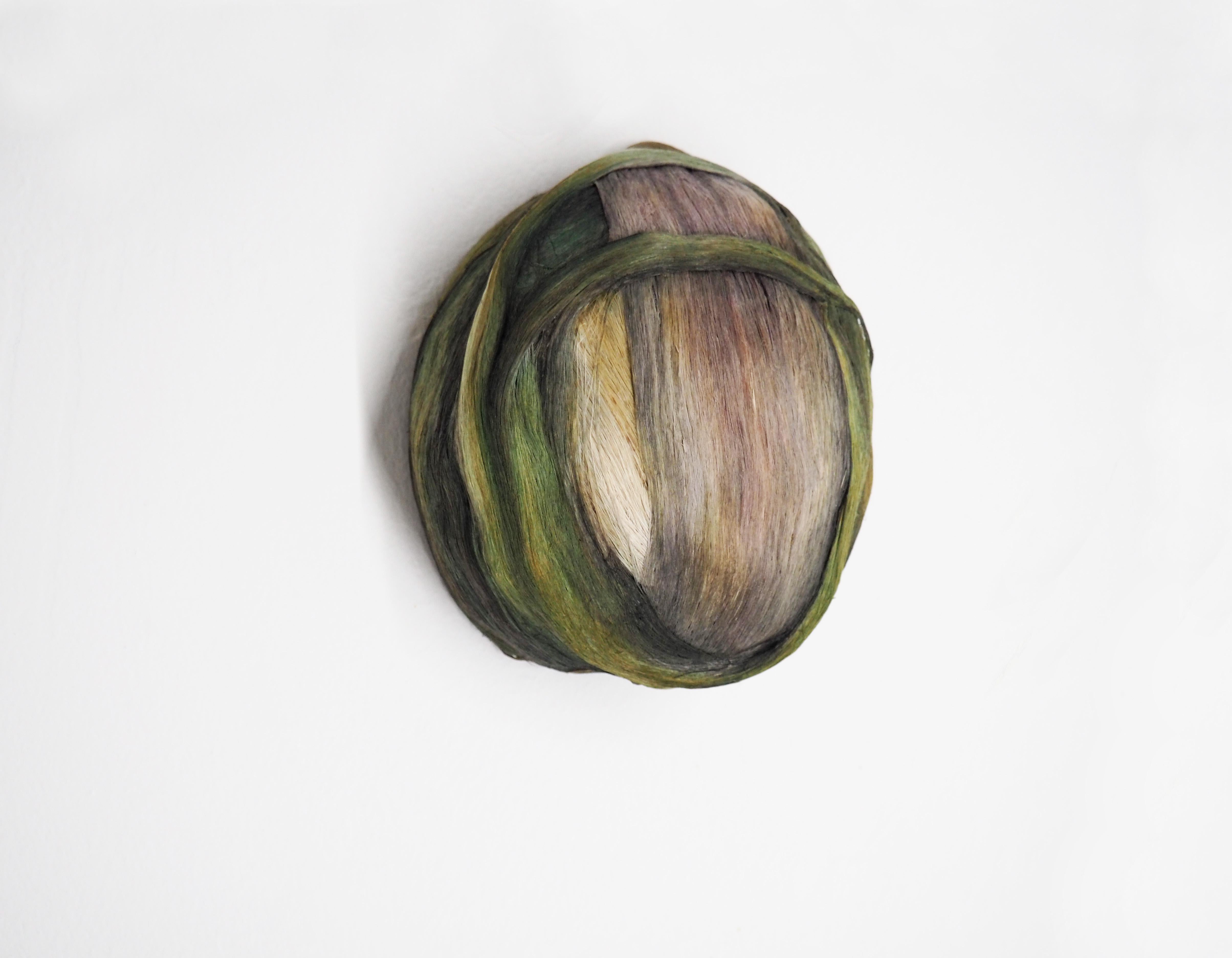 Small Contemporary Wall Object in Dyed Pink and Green Vegetable Fibers - Art by Silvana Ilieva