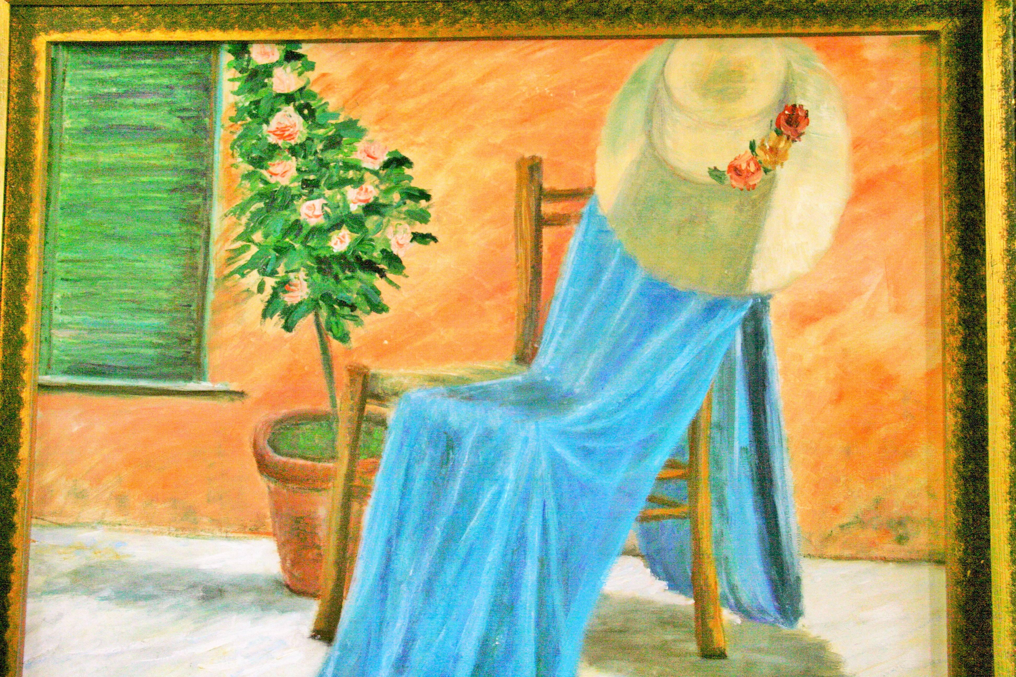 Italian Impressionist Summer Afternoon in The Garden Landscape Oil   Painting - Brown Still-Life Painting by Silvana Liotti