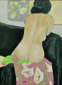 Impressionist Nude Female Acrylic Looking Out The Window 1970