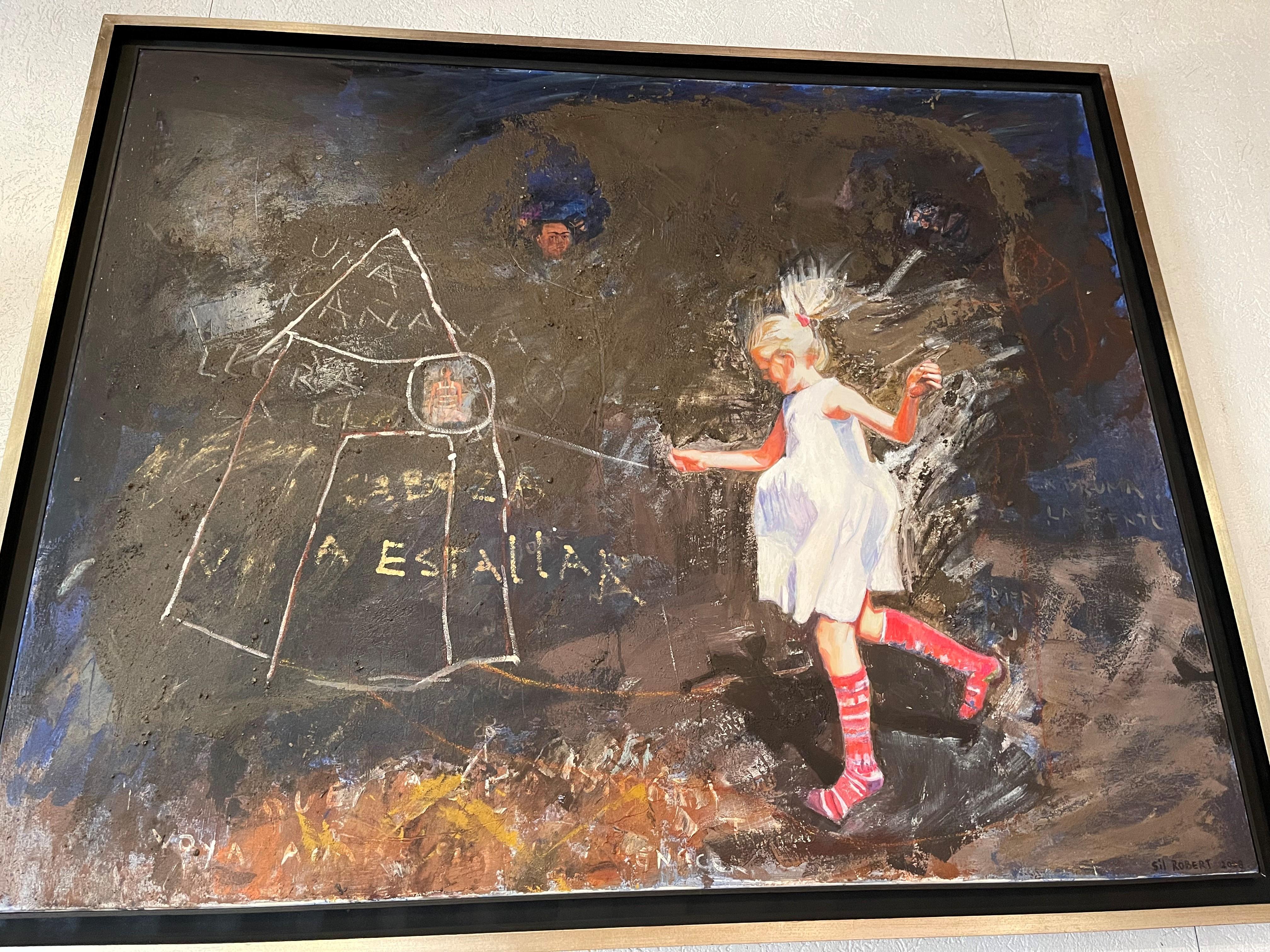 Da una casa all'altra - Figurative Painting Nero di Silvana ROBERT