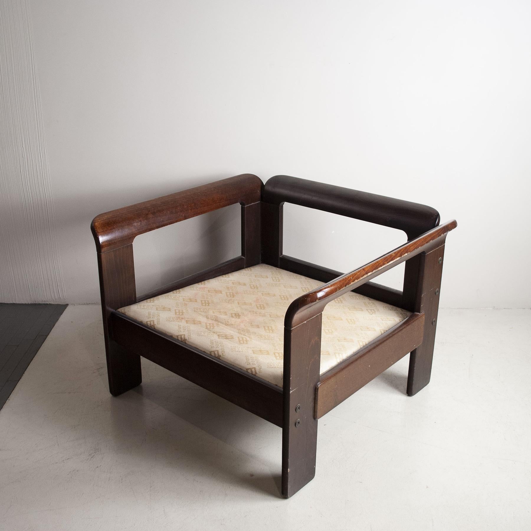 Mid-Century Modern Silvano Passi Italian Mid-Century Wooden Armchair, 1970s For Sale