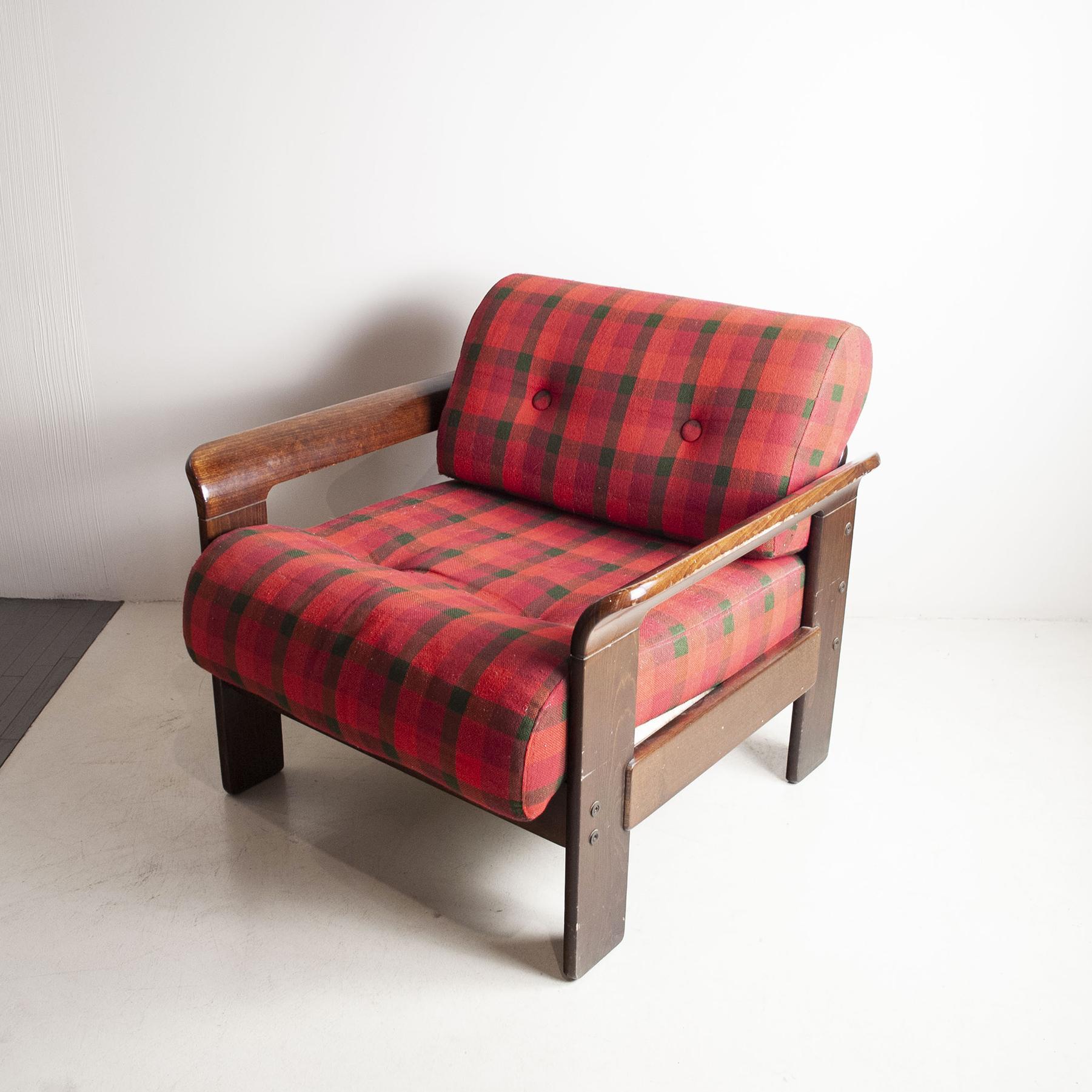 Fabric Silvano Passi Italian Mid-Century Wooden Armchair, 1970s For Sale