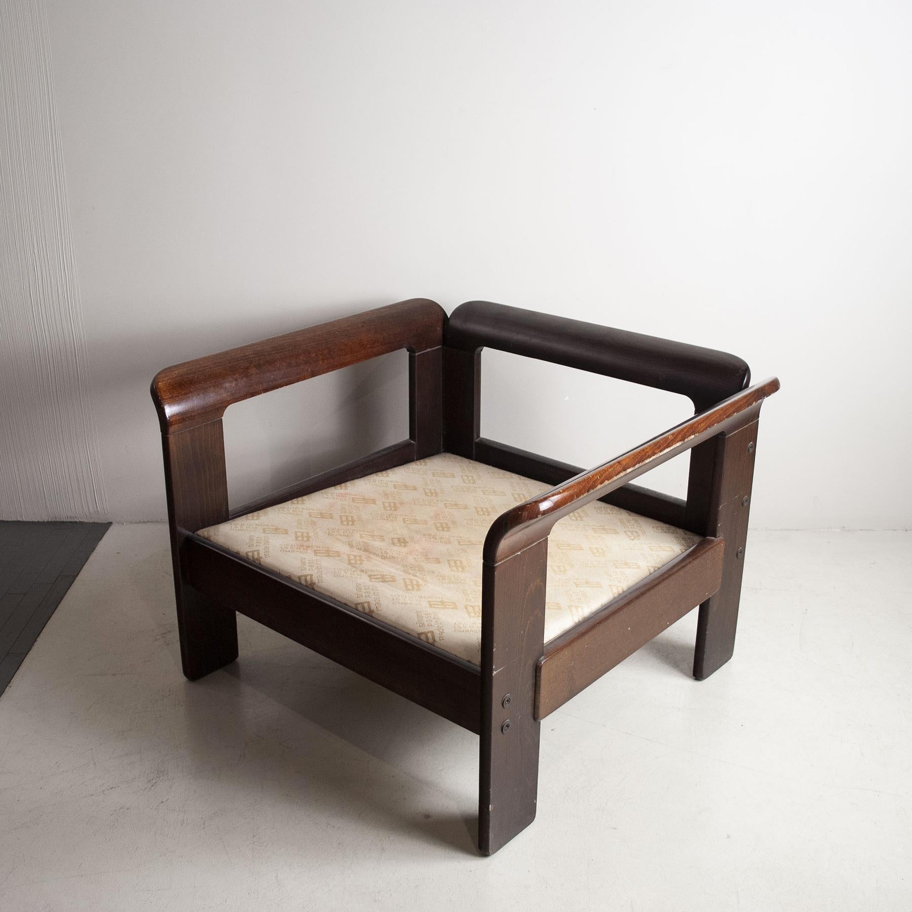 Silvano Passi Italian Mid-Century Wooden Armchair, 1970s For Sale 2