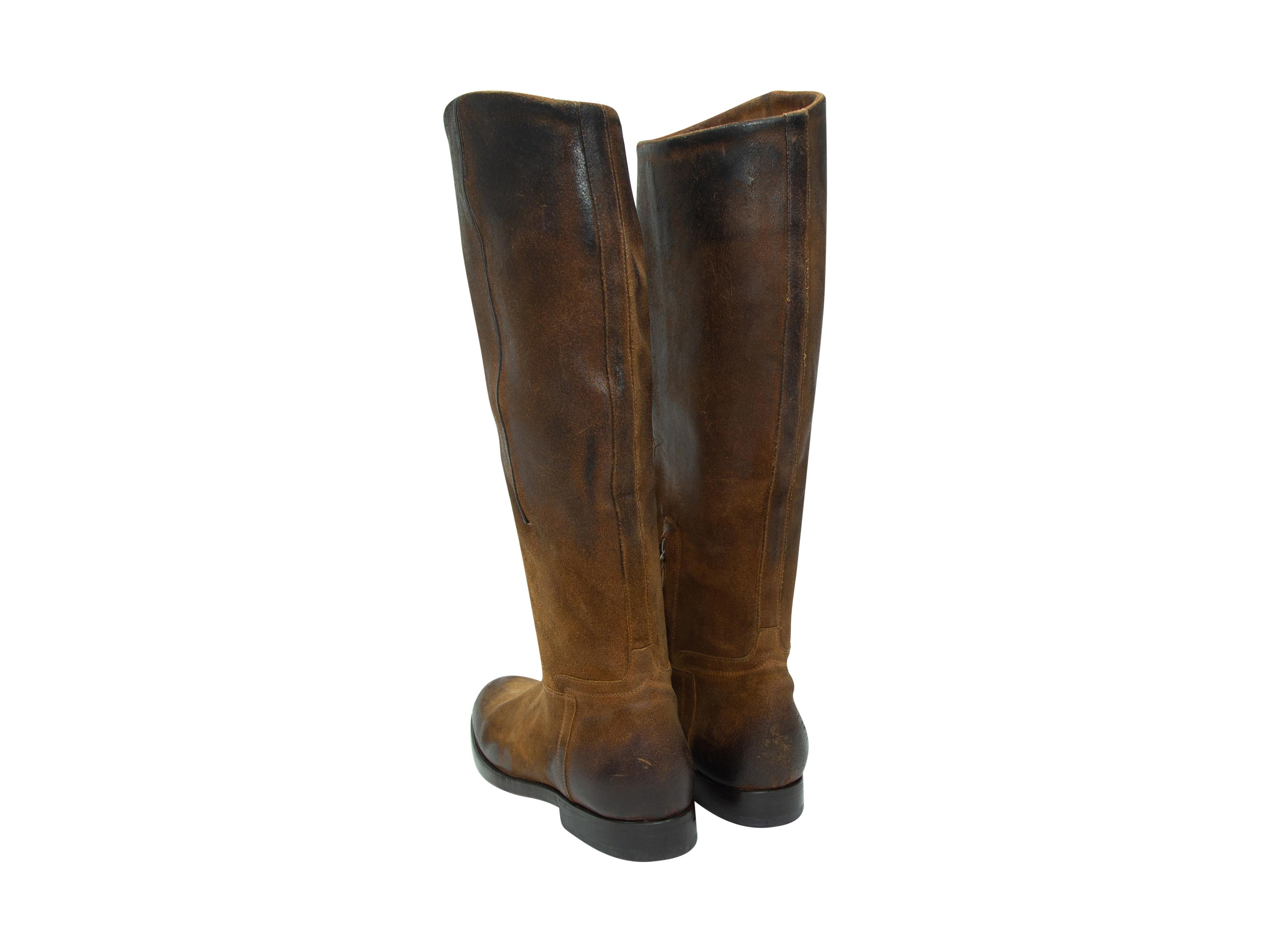 Silvano Sassetti Brown Distressed Suede Boots In Good Condition In New York, NY