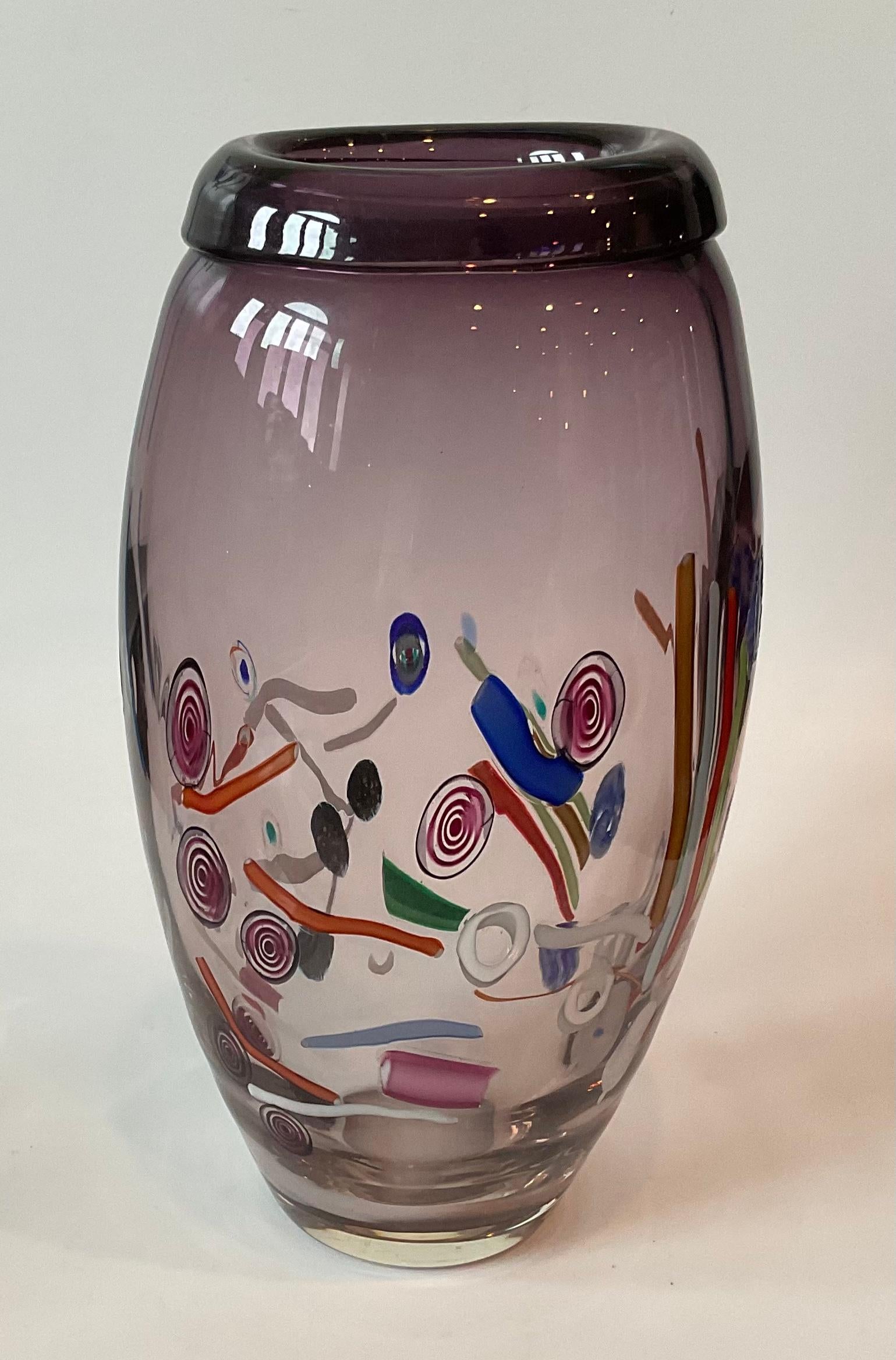 Silvano Signoretto Signed Large Murano art glass Vase with Murrine and Cane decoration. Amazing detail from any angle.