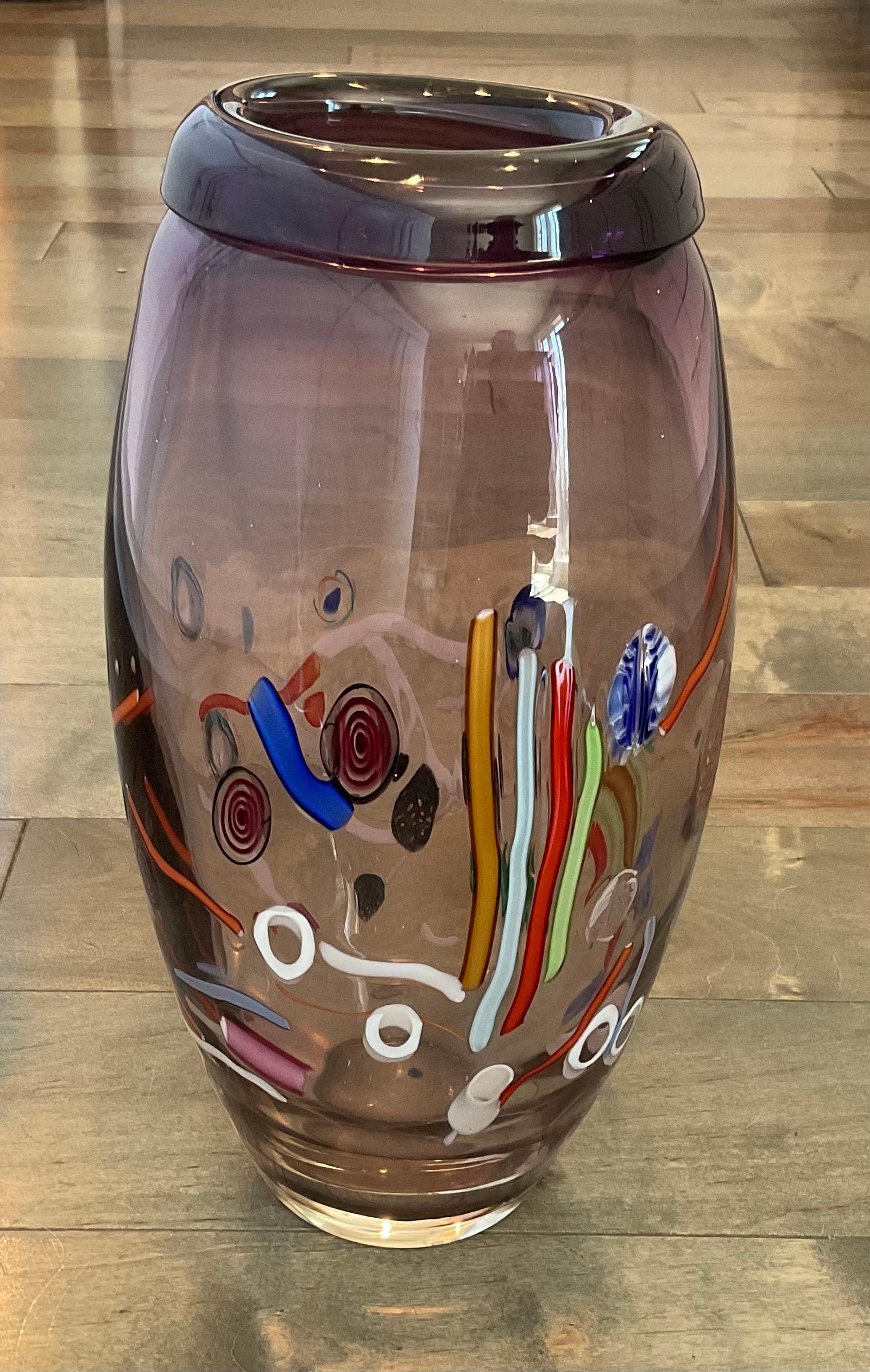 Late 20th Century Silvano Signoretto Signed Large Murano Art Glass Vase with Murrine Decoration For Sale