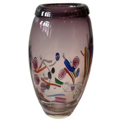 Silvano Signoretto Firmado Gran jarrón de cristal de Murano con decoración de murrinas