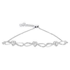 Bracciale regolabile in argento con triplo cuore all'infinito e diamanti da 1/10 di carato