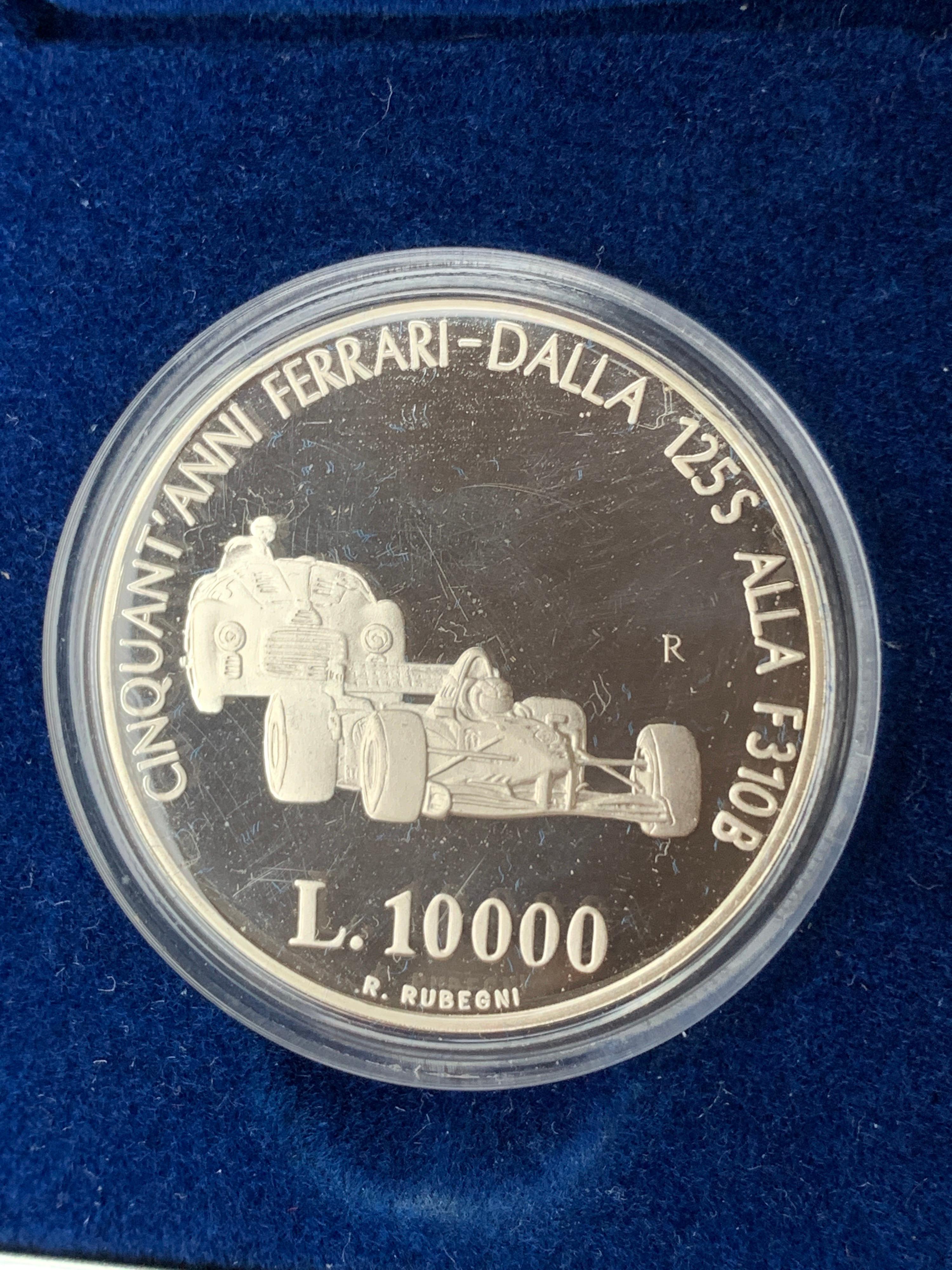 Silver 10000 Lire 1998 Ferrari 50th Anniversary San Marino Coin, Italy In Good Condition In Sofia, BG