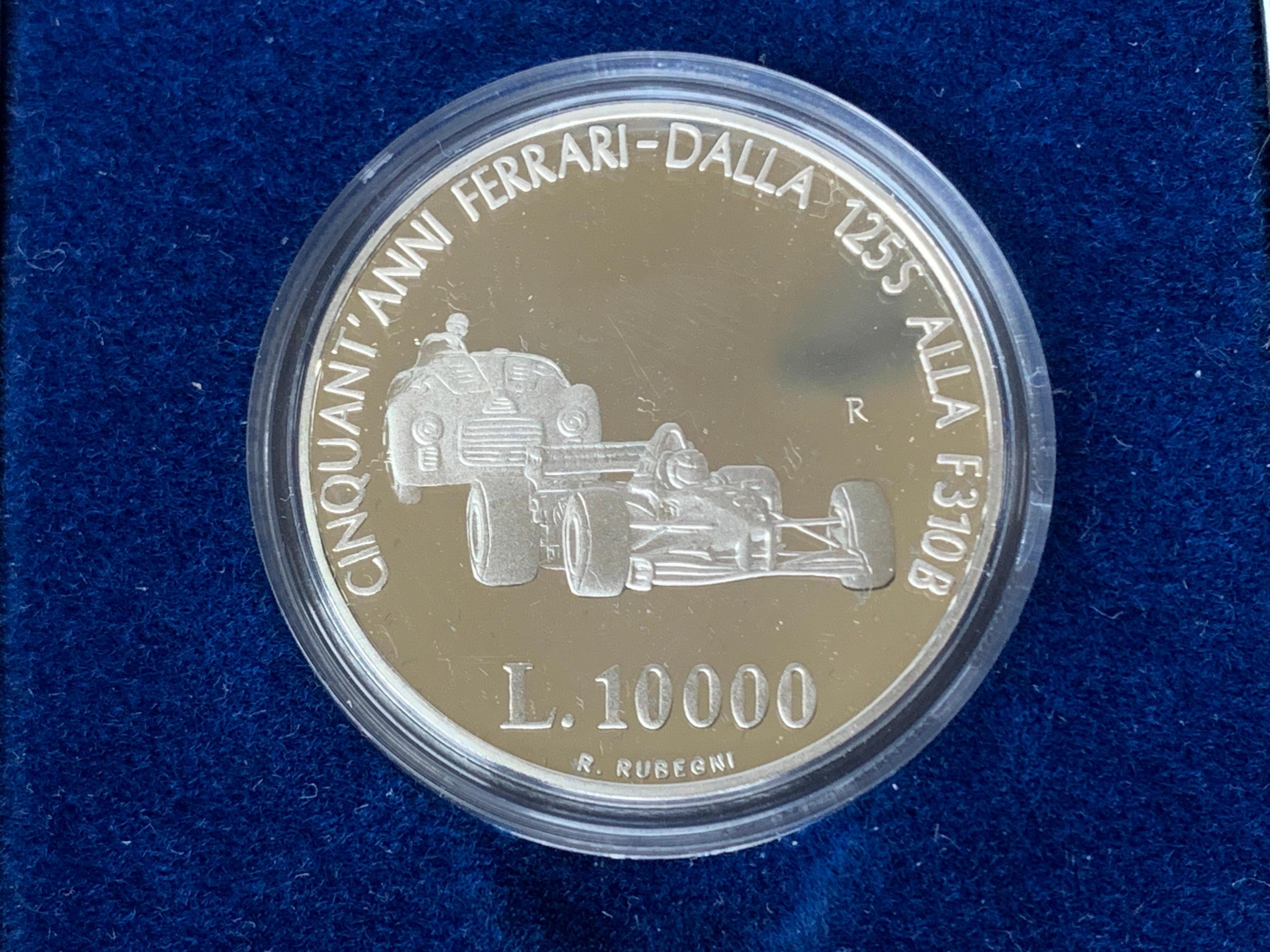 Silver 10000 Lire 1998 Ferrari 50th Anniversary San Marino Coin, Italy 2