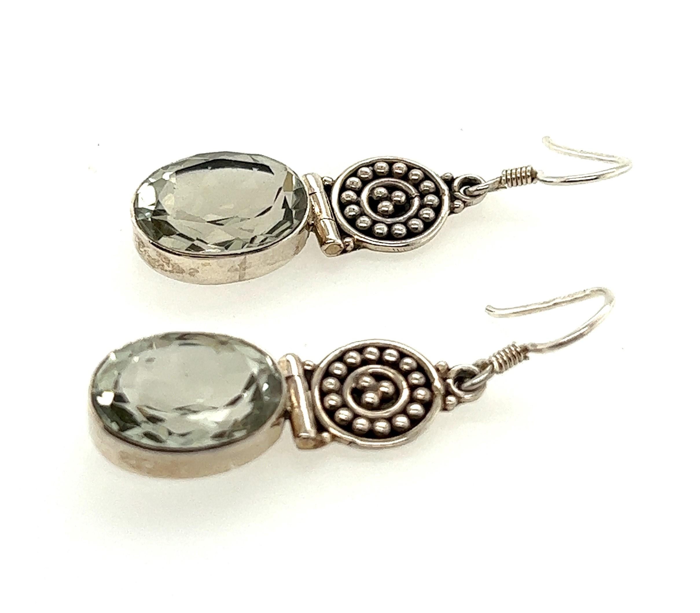 Silver 10.81 Carat Prasiolite Drop Earrings In Good Condition For Sale In Towson, MD