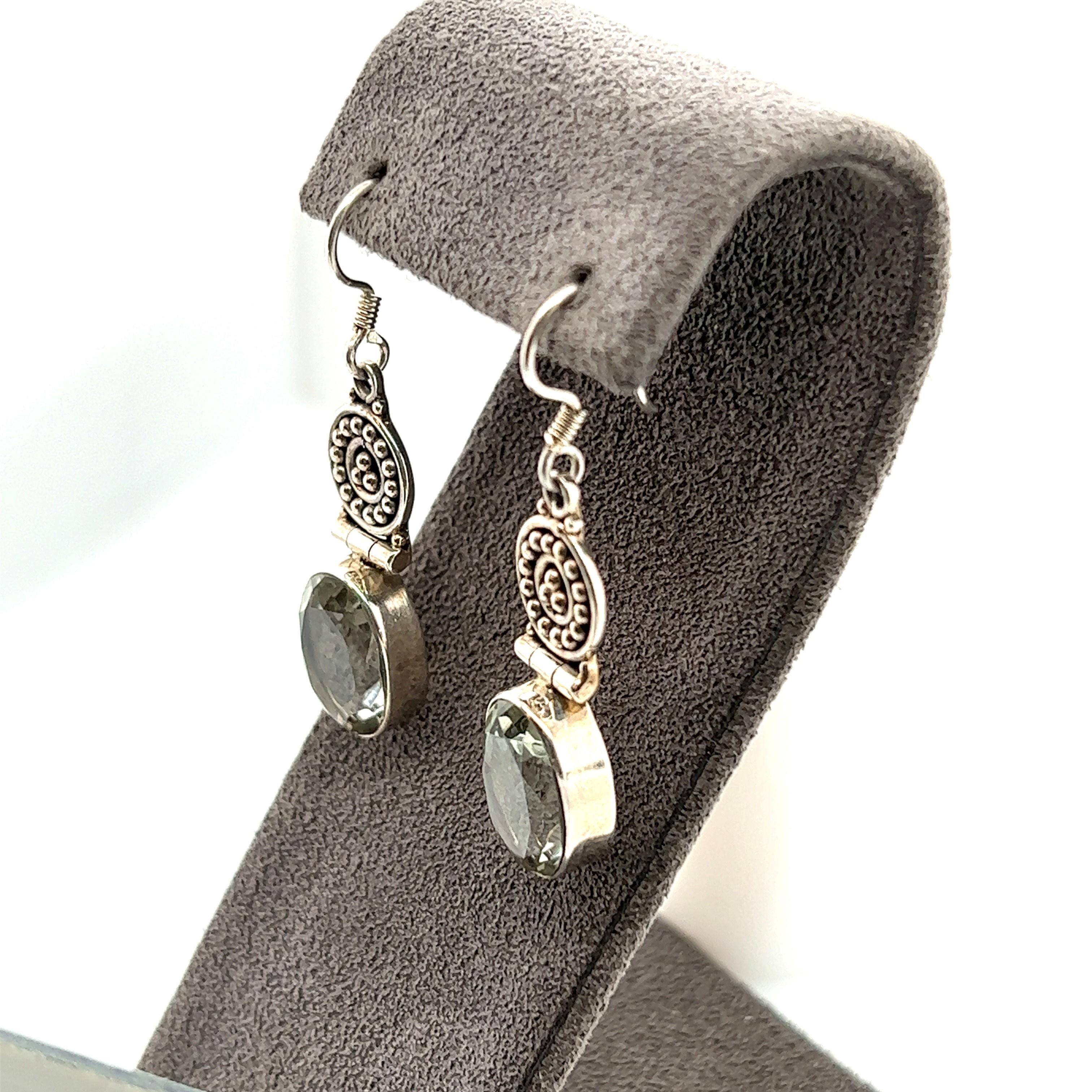 Silver 10.81 Carat Prasiolite Drop Earrings For Sale 2