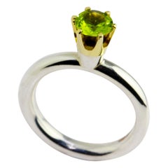 Silver 14 Karat Yellow Gold Peridot Crown Ring
