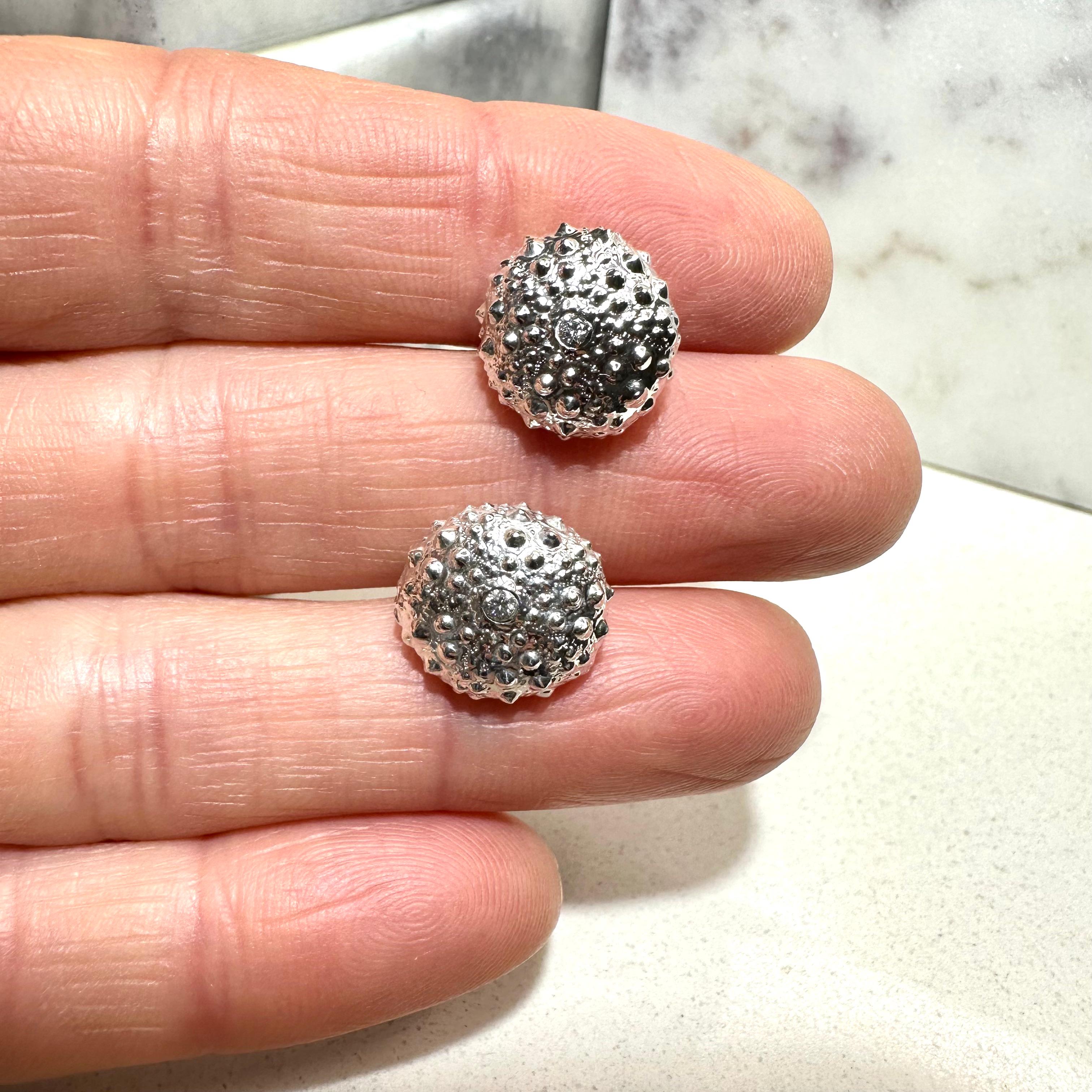 Artisan Silver 14k Gold Sea Urchin Stud Earrings  For Sale