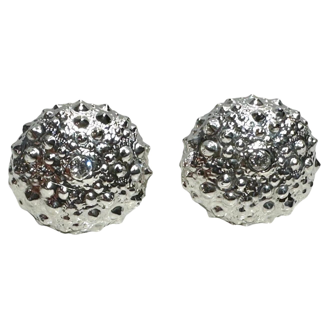 Silver 14k Gold Sea Urchin Stud Earrings  For Sale