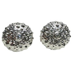 Silver 14k Gold Sea Urchin Stud Earrings 