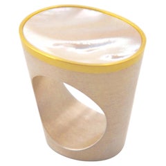 Contemporary Sterling Silver 18 Karat Yellow Gold Mother of Pearl Cocktail Ring