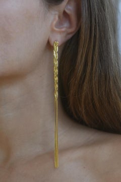 Silver Gold plated braided earrings long handmade greek jewelry