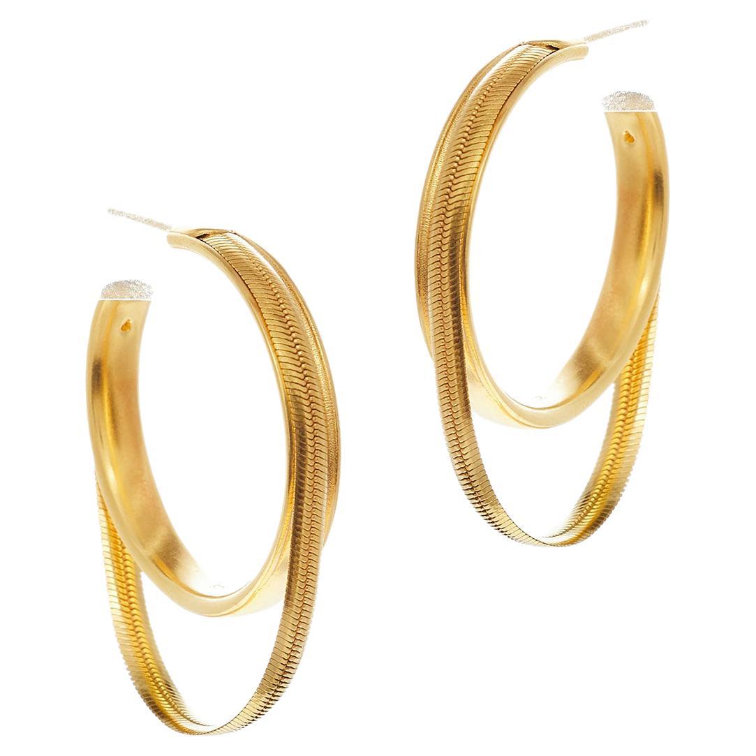 Silver 18 Karat Gold-Plated Snake Chain Hoops Minimal Small Greek Earrings For Sale