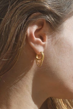 Silver 18 Karat Gold-Plated Snake Chain Mini Double Hoops Minimal Greek Earrings