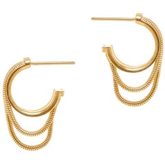 Silver 18 Karat Gold-Plated Snake Chain Mini Double Hoops Minimal Greek Earrings