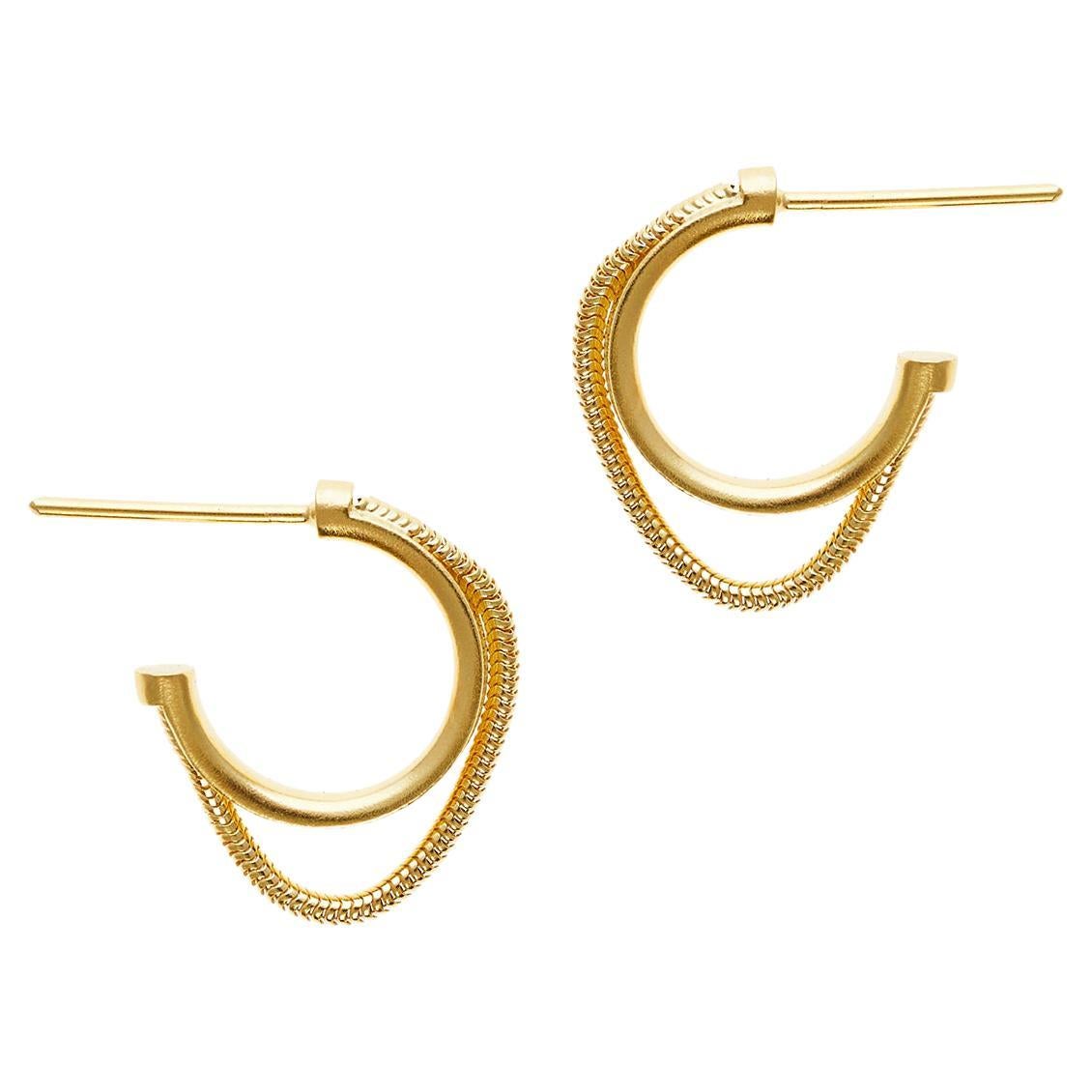 Silver 18 Karat Gold-Plated Snake Chain Mini Single Hoops Minimal Greek Earrings For Sale