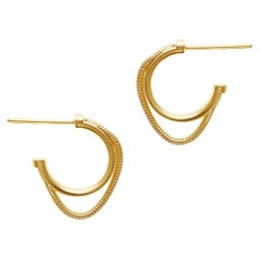 Silver 18 Karat Gold-Plated Snake Chain Mini Single Hoops Minimal Greek Earrings