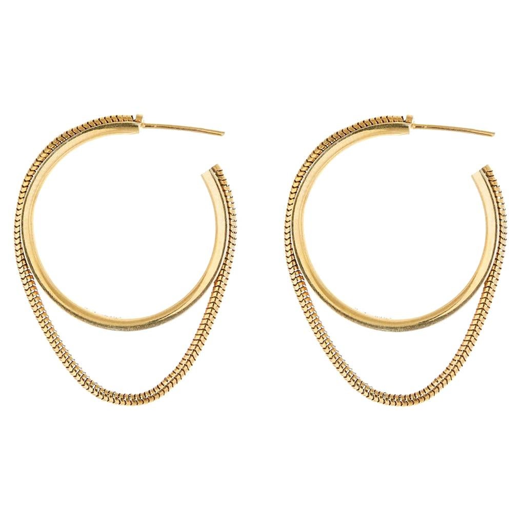 Silver 18 Karat Gold-Plated Snake Chain Small Hoops Minimal Small Greek Earrings For Sale