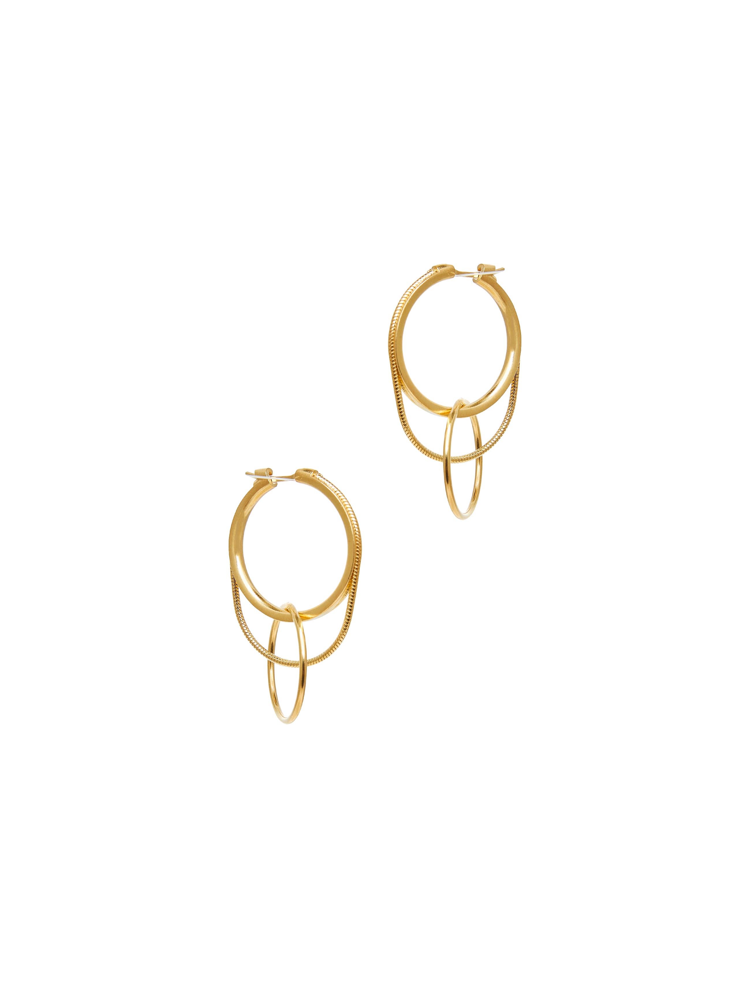 Contemporary Silver 18 Karat Gold-Plated Snake Chain Three Way Hoops Greek Earrings For Sale
