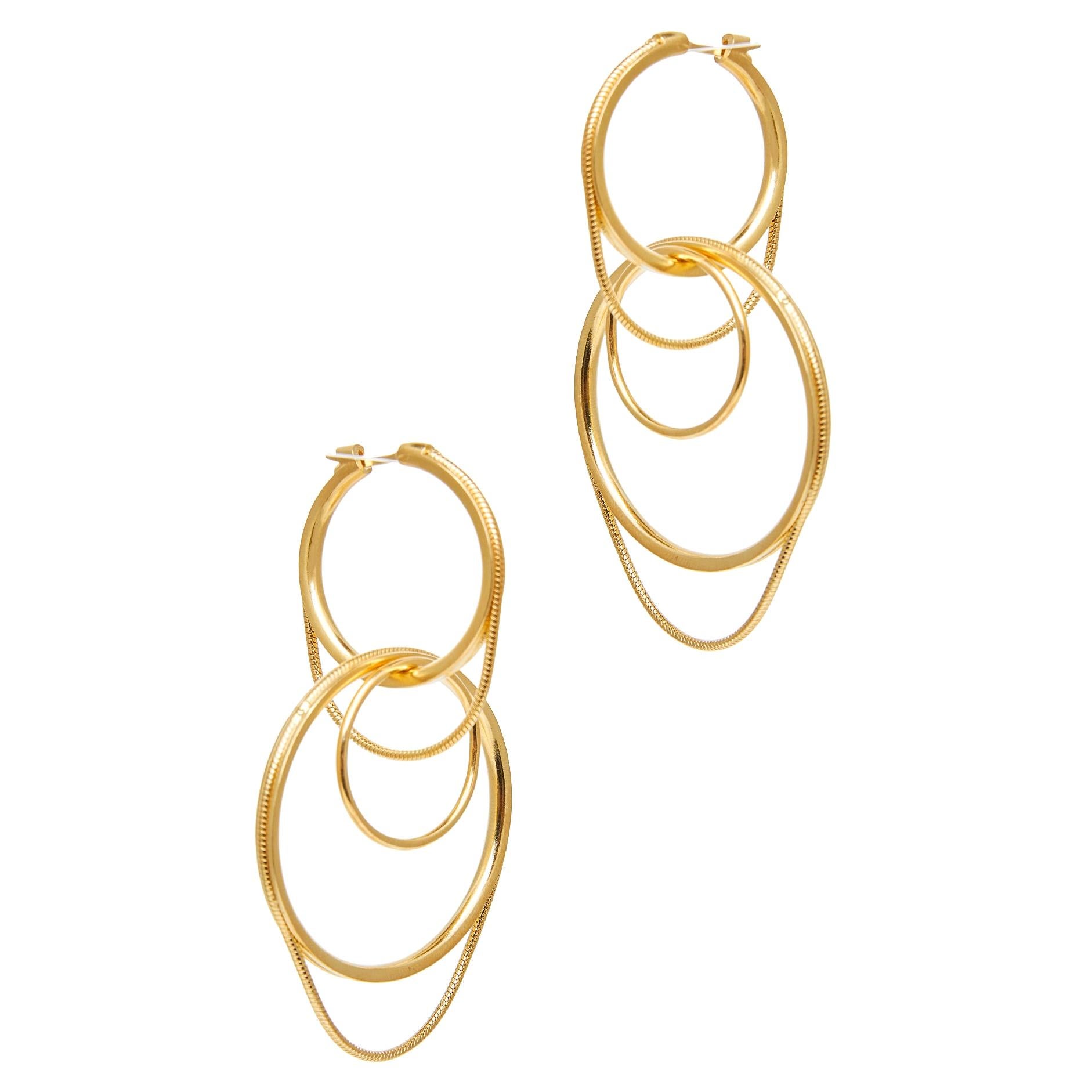 Silver 18 Karat Gold-Plated Snake Chain Three Way Hoops Greek Earrings For Sale