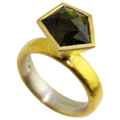 Silver 18 Karat 22 Karat Yellow Gold Freeform Green Tourmaline Ring