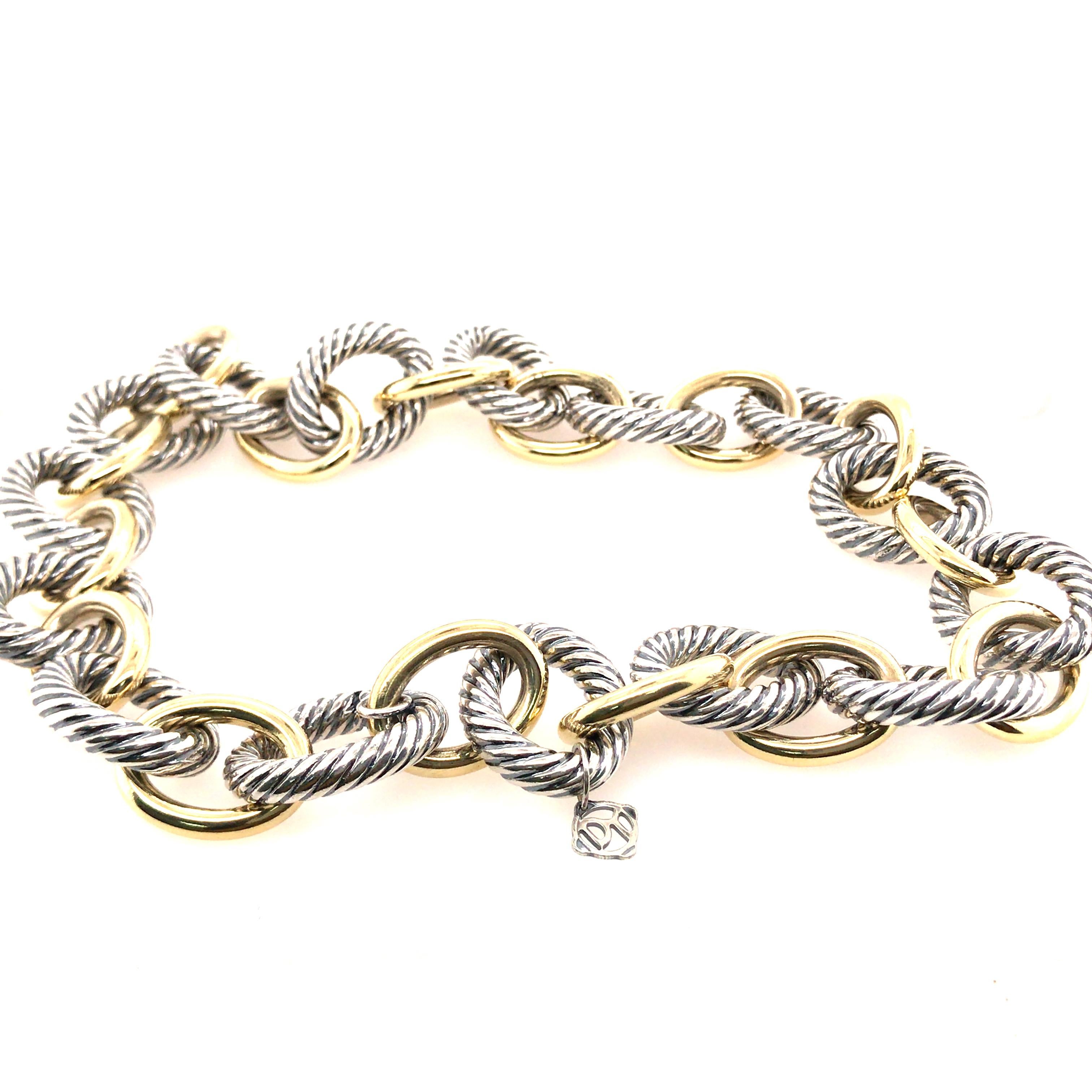 David Yurman Oval Extra-Large Link Necklace in Sterling Silver and 18K Yellow Gold.  The necklace measures 17 inch in length and 3/4 inch in width.  114.77 grams.  