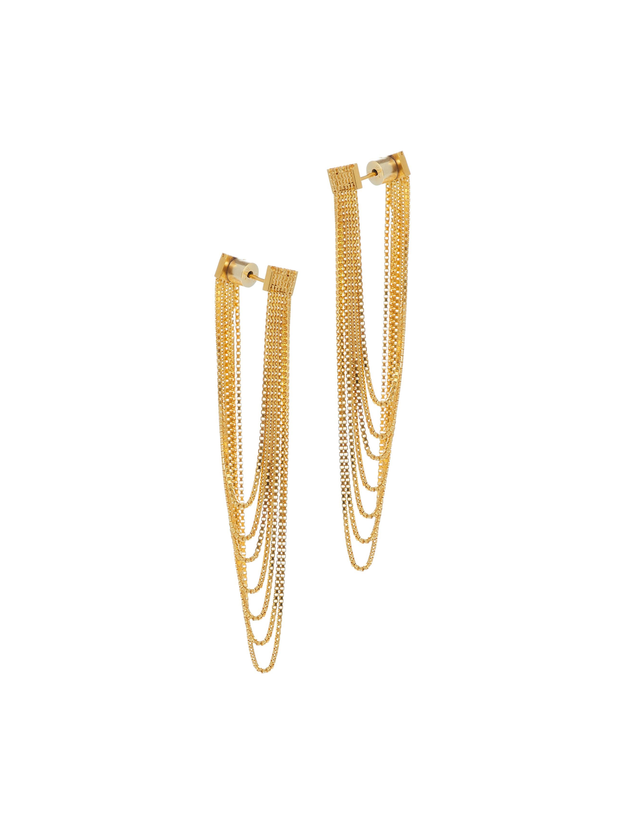 Silver 18k Gold Plated Earrings Box Chain Long Movement Handmade Greek Jewelry For Sale 5