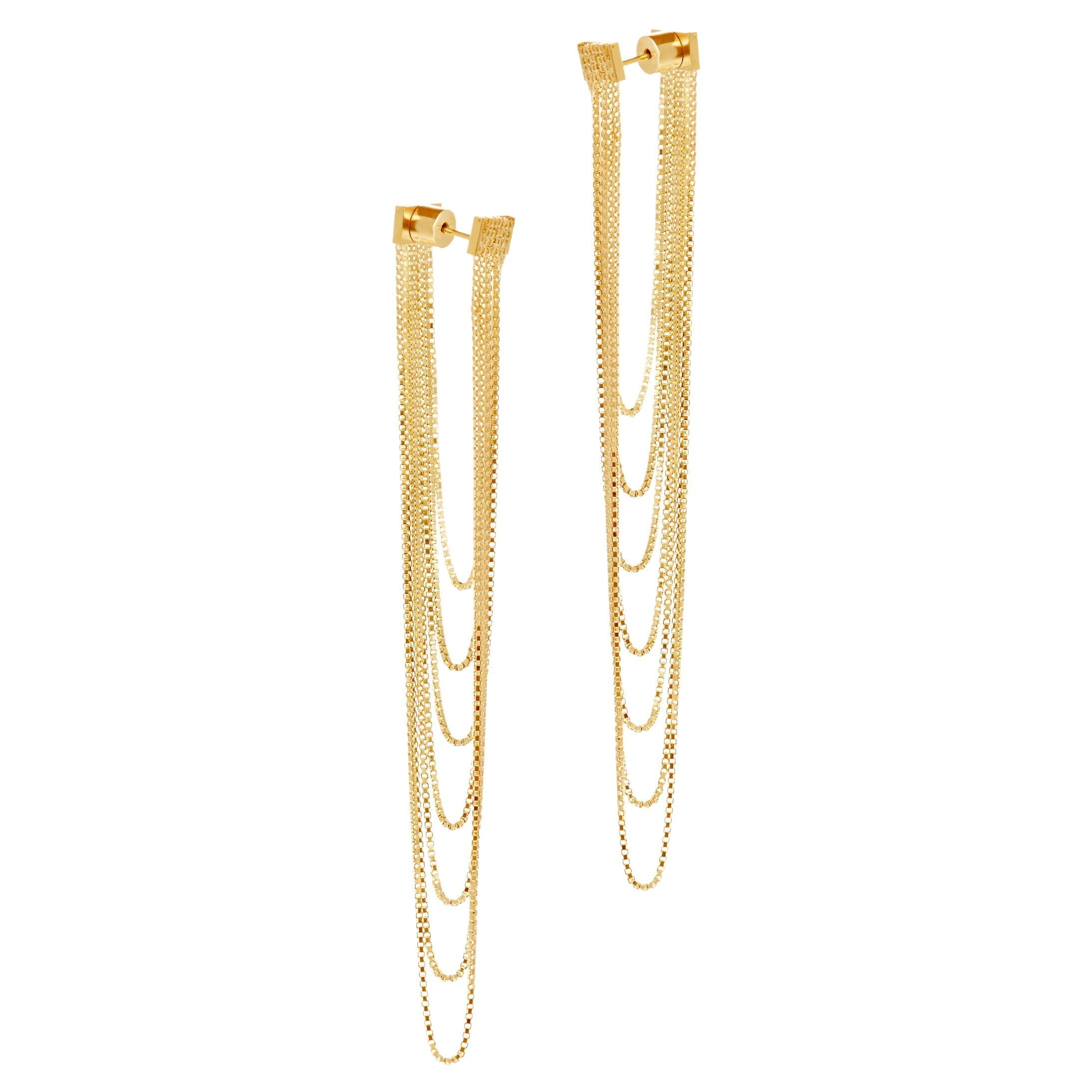 Silver 18k Gold Plated Earrings Box Chain Long Movement Handmade Greek Jewelry For Sale
