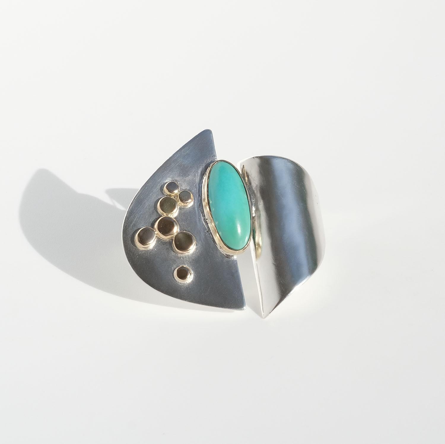 Women's or Men's Silver, 18k Gold Two-finger Ring by master Birgitta Sanitate Made Year 1992.