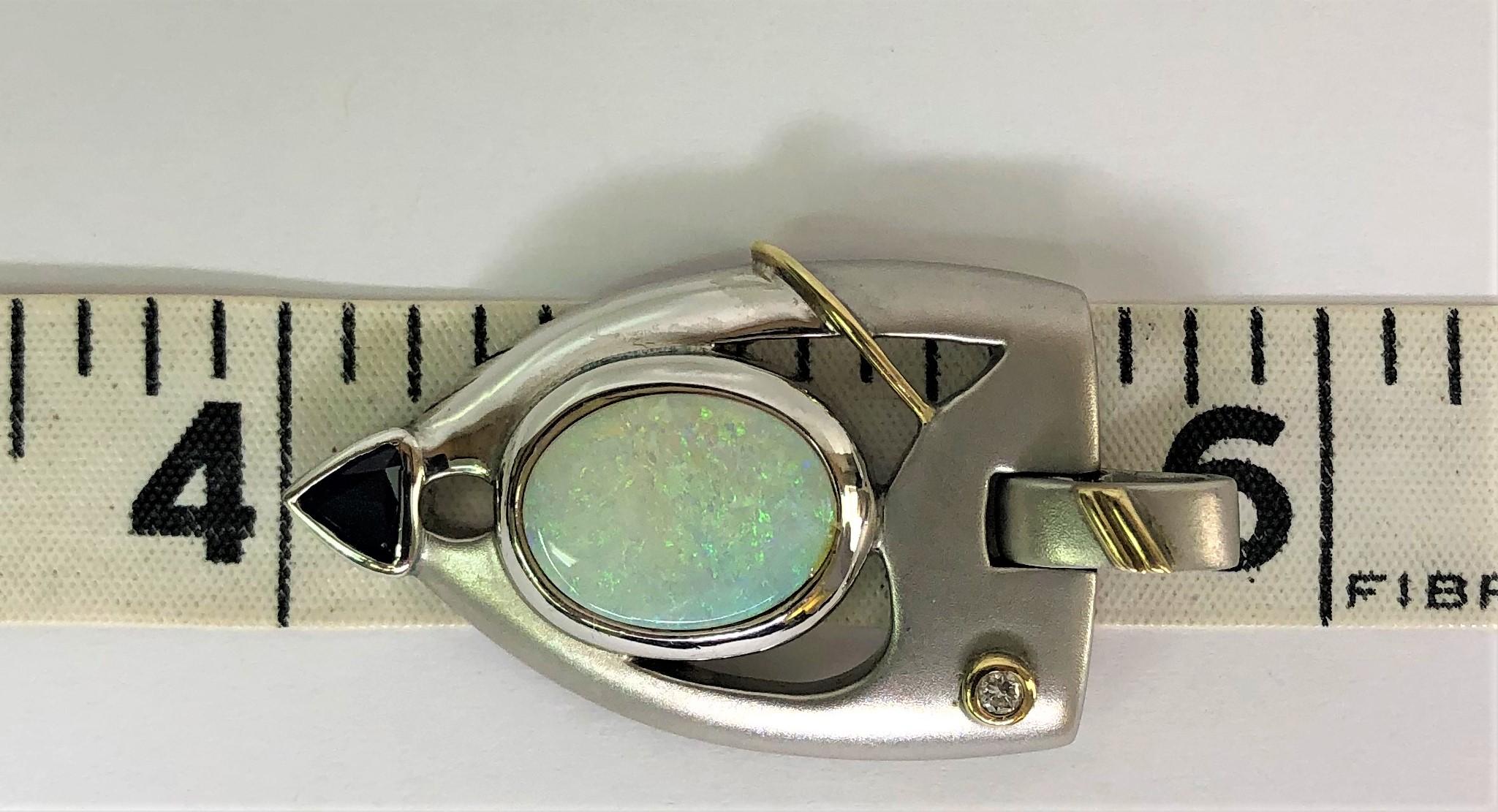 Women's or Men's Silver 18KW Opal Diamond Sapphire Pendant on Hikari Omega Necklace
