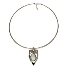 Silver 18KW Opal Diamond Sapphire Pendant on Hikari Omega Necklace