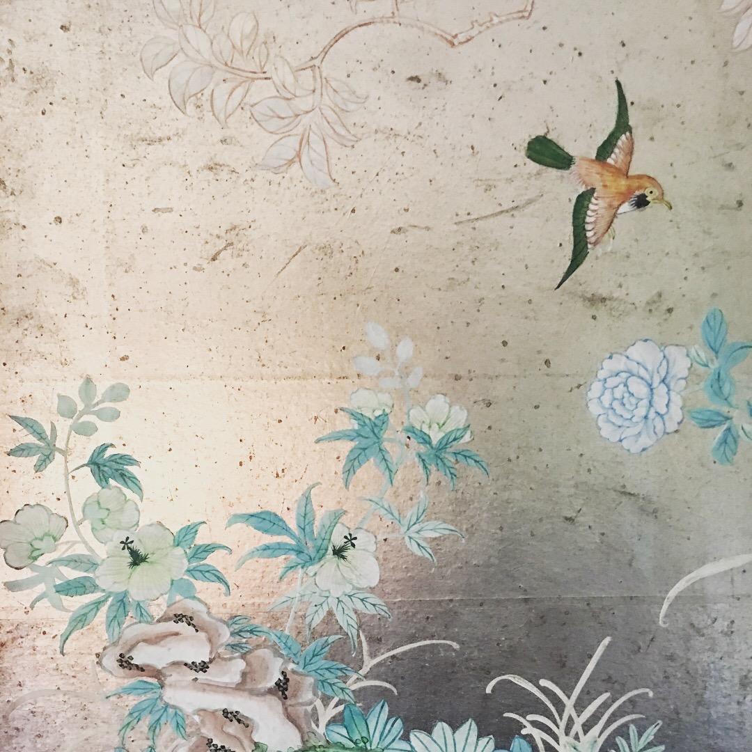 American Silver 1930s Chinoiserie Wallpaper Remnant Newly Framed