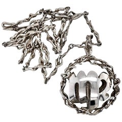 Silver 1970s Virgo Zodiac Pendant Necklace by Gilbert Albert