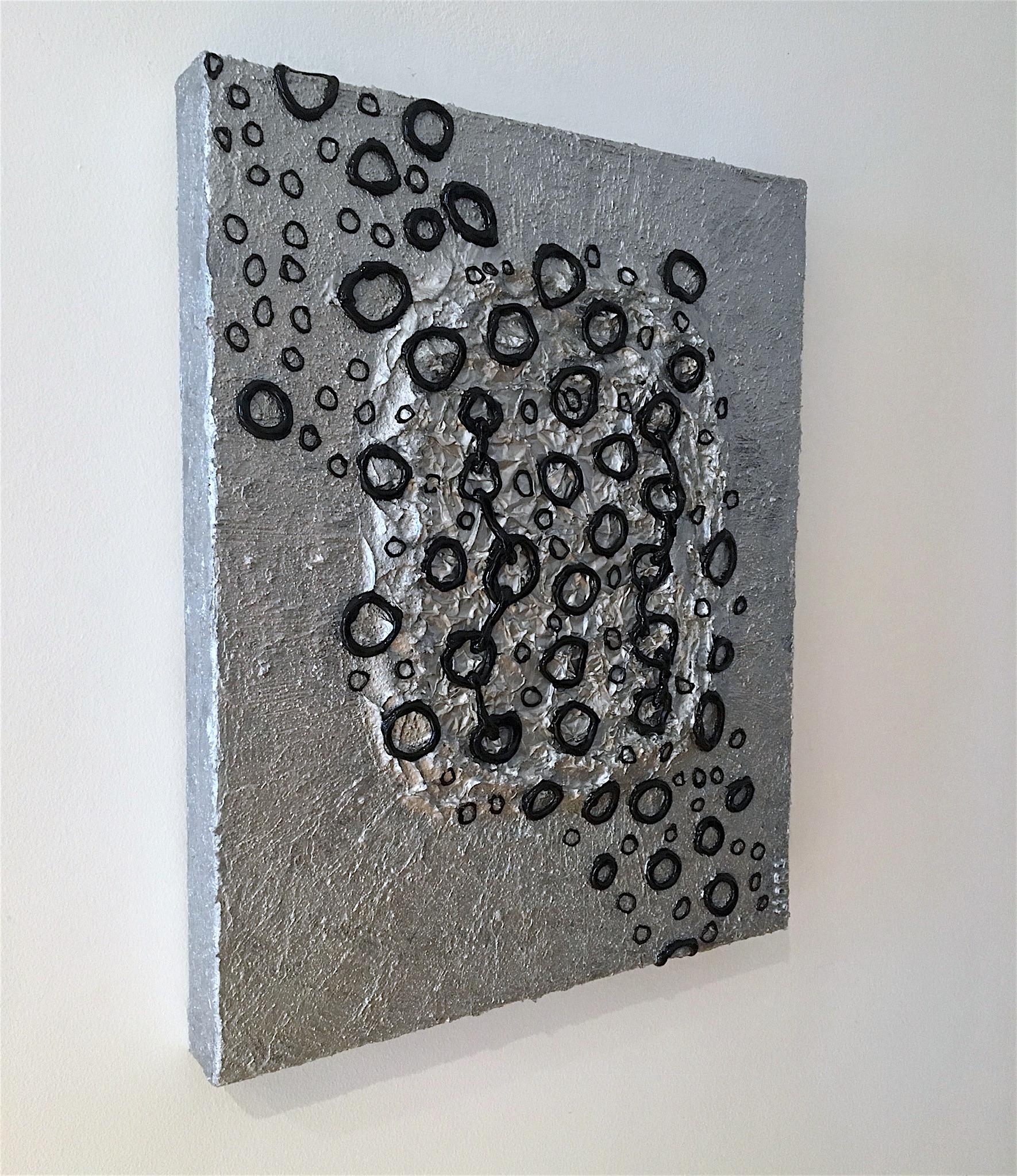 Modern Painting Silver 2 by Liora Black Silver Textured Abstract Canvas Contemporary For Sale